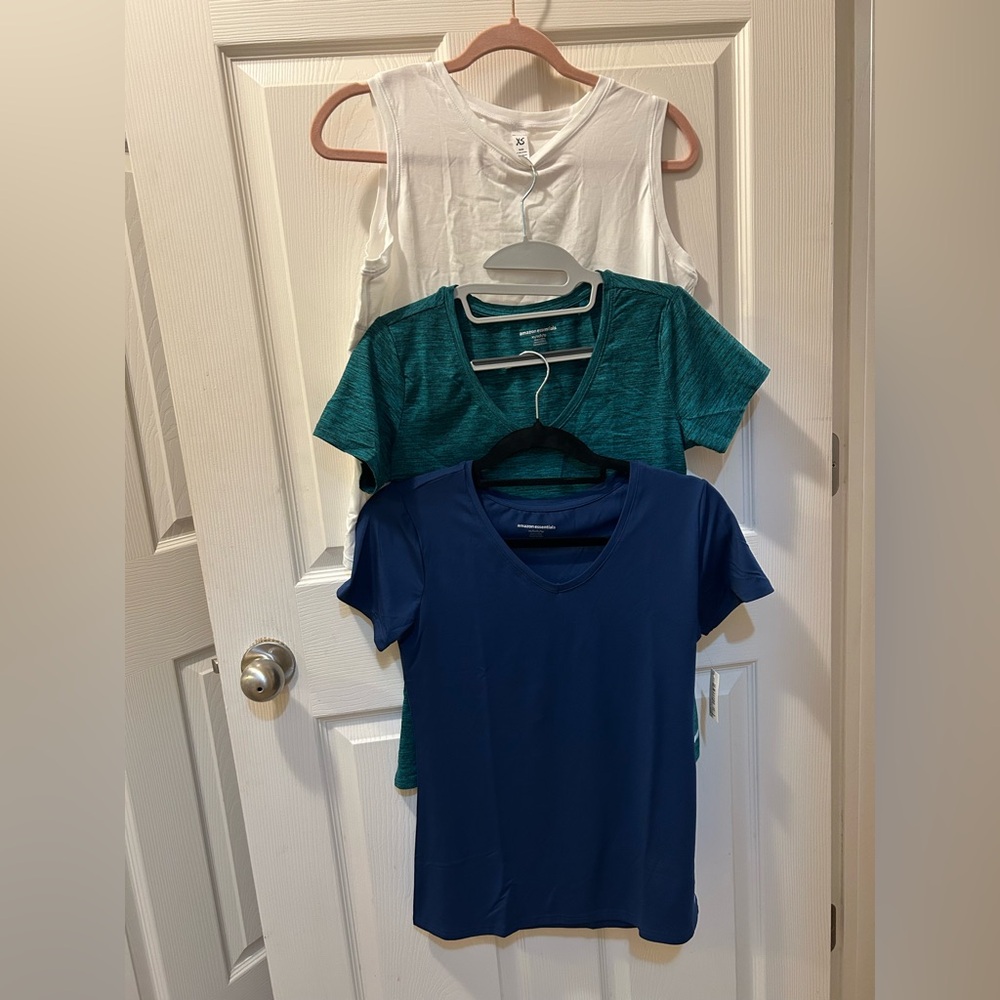 Bundle of 3 XS Amazon Shirts 1 White Tank Top & 2 Amazon Essentials T-Shirts NEW